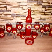 Подарък за фен на ЦСКА- ръчно изработена бутилка с логото, снимка 2 - Фен артикули - 38417111