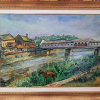 Станка Василева покритият мост в Ловеч 1974 маслени бои, снимка 1 - Картини - 39815280