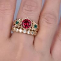 Двоен дамски пръстен с червен диамант, нов 💥, снимка 2 - Пръстени - 37132444