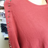 Широка блуза фино плетиво в бордо с кабсички  на раменете , снимка 2 - Блузи с дълъг ръкав и пуловери - 38893614