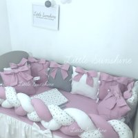 Луксозен комплект за бебешко легълце с обиколник плитка, дантела, , 12 части, снимка 2 - Спално бельо и завивки - 41501782