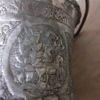 Стар османски меден съд бакър канче чеканено и гравирано, снимка 3 - Антикварни и старинни предмети - 39491405