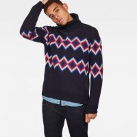 g-star javdi diamond jacquard turtle knit - страхотен мъжки пуловер ЛАМСКА ВЪЛНА, снимка 1 - Пуловери - 39545647