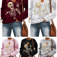 Дамски моден пуловер с принт на Halloween, 5цвята - 023, снимка 1 - Блузи с дълъг ръкав и пуловери - 41760477