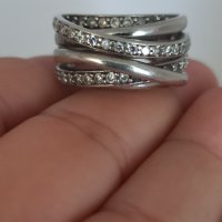 Красив сребърен пръстен обсипан с камъни  #Б1S

, снимка 4 - Пръстени - 41850763