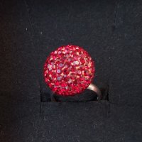 Сребърен пръстен проба 925 / червена топка с кристали "Swarovski" , снимка 4 - Пръстени - 26293568