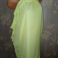 Н&М- М- Ефектна неонова рокля с голи рамене и волани, снимка 4 - Рокли - 41412980