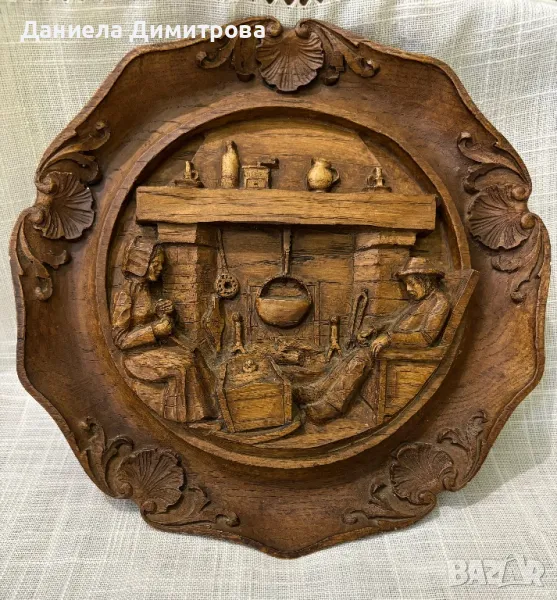 Ретро стенна чиния, дърворезба , снимка 1