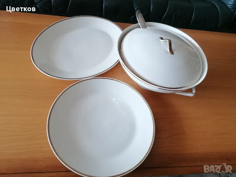 Супник с черпак,овално плато и чиния "Krone Qualitats Porcellan", снимка 1