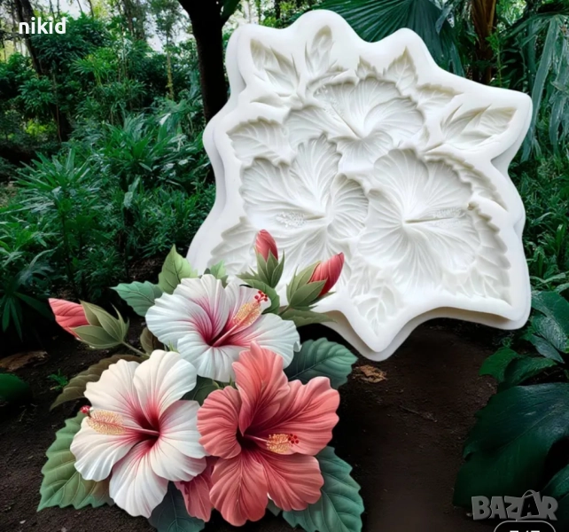 3 цвята цвете Каркаде Хибискус Китайска Роза силиконов молд форма декор украса, снимка 1