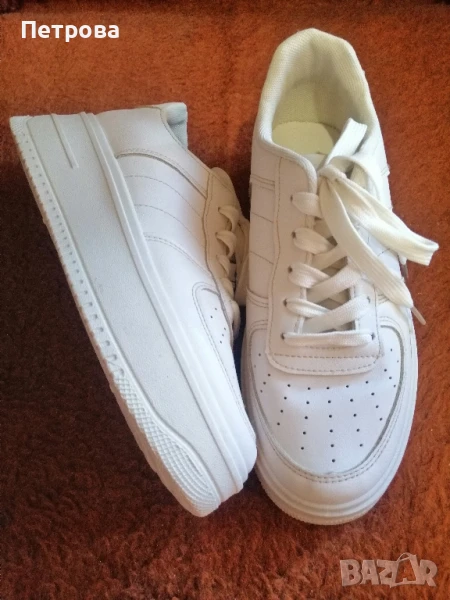 Кожени кецове на платформа/цвят екрю , снимка 1