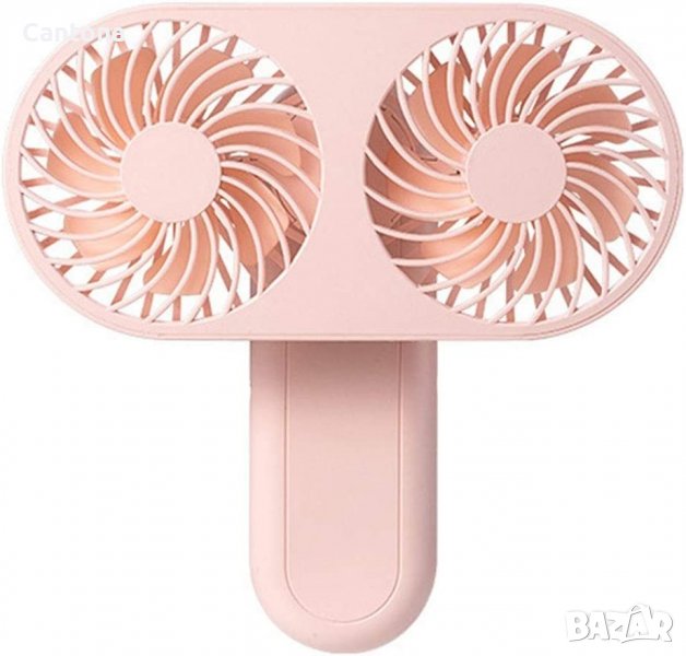 Акумулаторен ръчен вентилатор с 2 глави, 3 степени, Li Ion батерия, micro USB, снимка 1