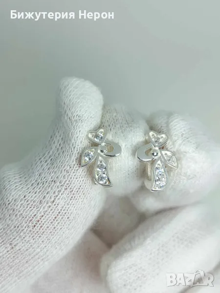 Сребърни обеци с циркони, снимка 1