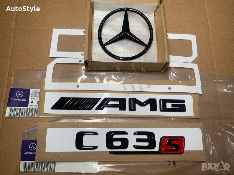 Черна емблема надпис Mercedes AMG C63s заден капак багажник, снимка 1