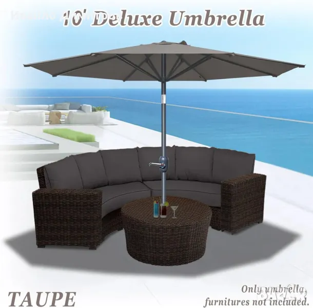 Градински чадър с чупещо рамо - Ø300 cm, светлобежов, снимка 1