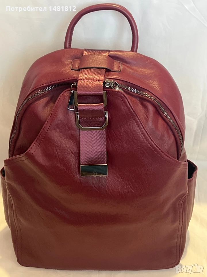 Дамска кожена раничка в цвят бордо, снимка 1