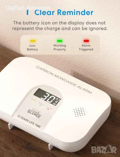 Предупредителен детектор за въглероден окис Meross

, снимка 1