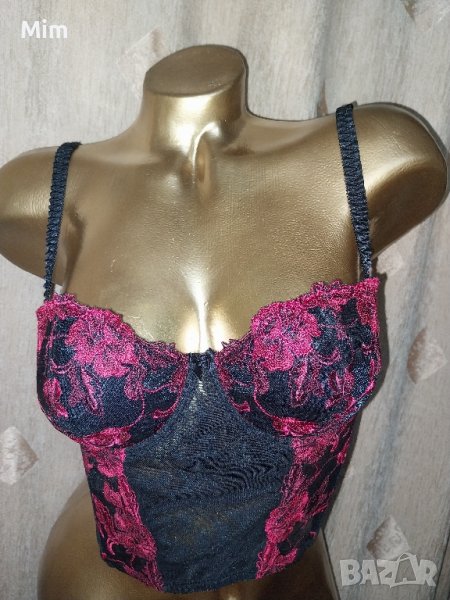 80 В С&А Черен дантелен корсет с червена бродерия , снимка 1