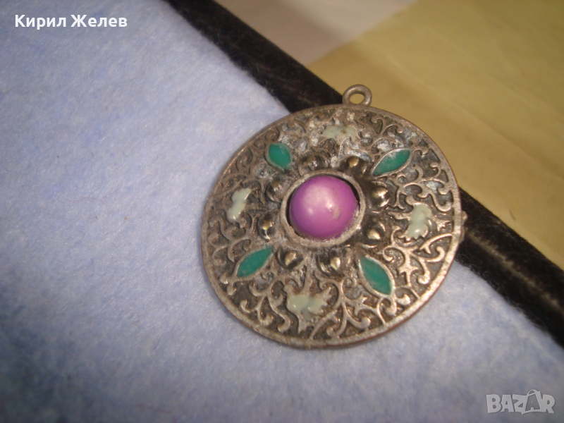 ПОСРЕБРЕН ЕТНО-АРТ МЕДАЛЬОН с ЕМАЙЛ-ЛАК УКРАСА 17566, снимка 1