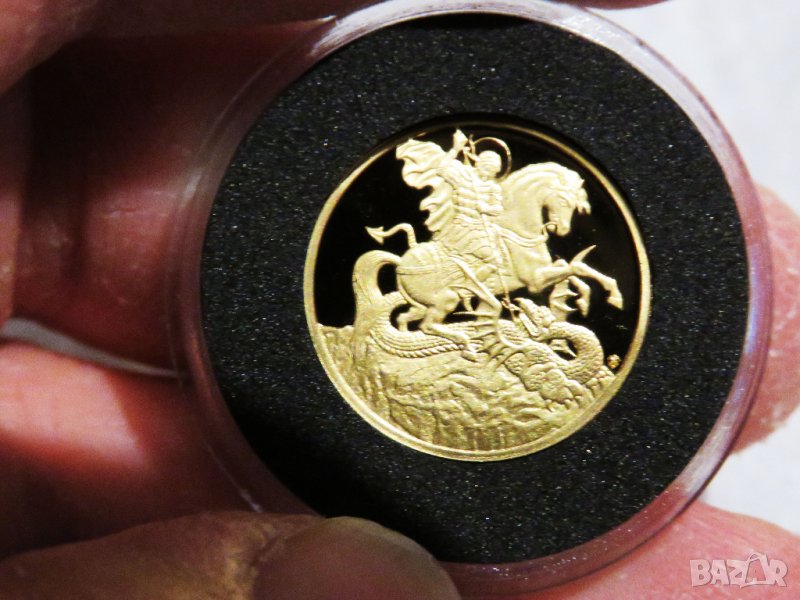 Златна инвестиционна монета 585/100 - 14к - 18 мм - Свети Георги - съхранявана е в капсула със серти, снимка 1