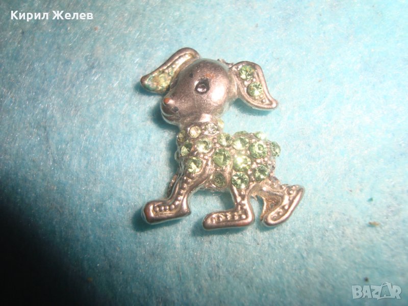 СТАРО ПОСРЕБРЕНО МЕДНО КУЧЕНЦЕ ФИГУРКА с ИНКРУСТИРАНИ ЦВЕТНИ КАМЪЧЕТА ОЛИВИН 5523, снимка 1