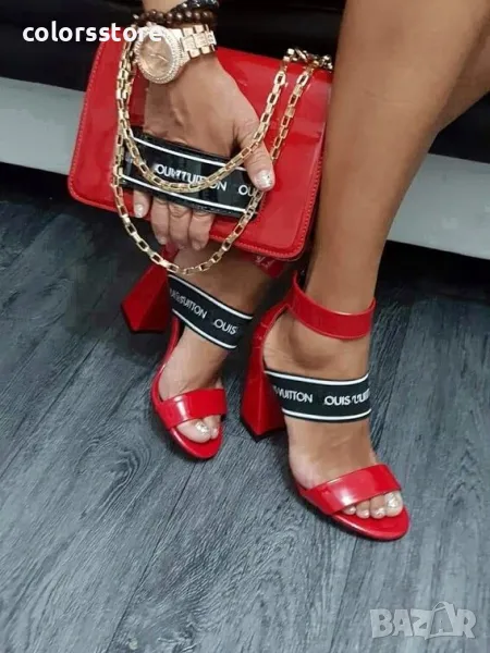  Сандали на ток - червен лак - 4747, снимка 1