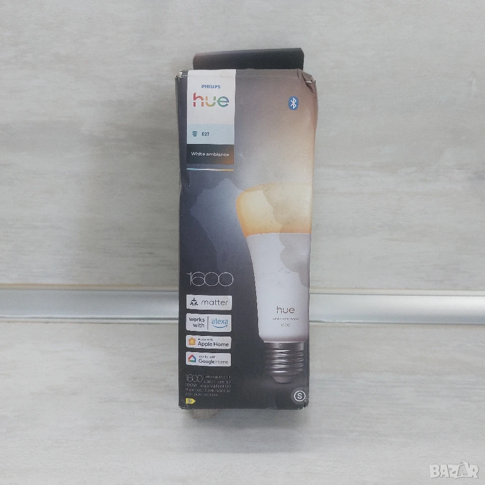Смарт крушка Philips Hue White Ambiance E27, 11.8W, 1600 lm (Matter/Bluetooth/Zigbee), снимка 1