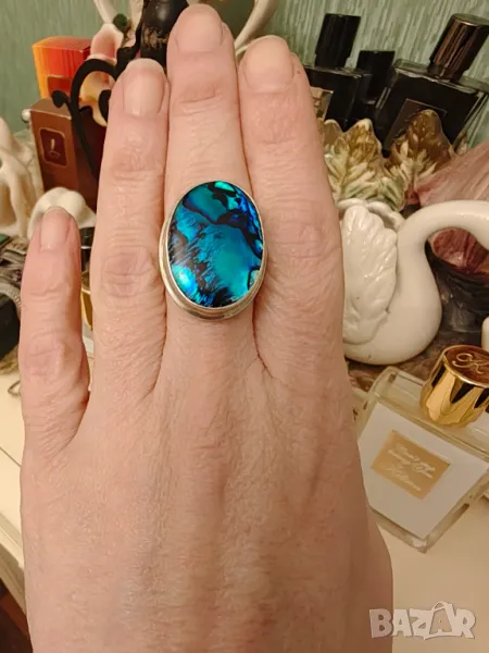 Старинен страхотен пръстен  със син седеф разпродажба, снимка 1