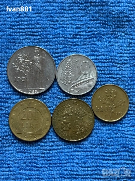 Лот монети Италия стари пет броя 1970г,1965г,1978г, снимка 1