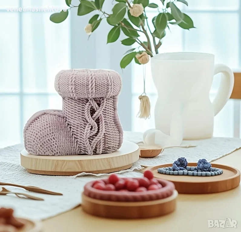 3D плетен чорап силиконов молд форма свещи гипс сапун смола фондан шоколад , снимка 1