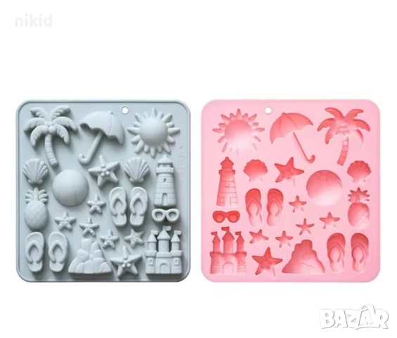 Лято Слънце плаж море джапанки чадър палма замък звезди силиконов молд форма фондан шоколад гипс