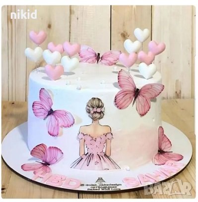 Момиче дама лейди жена с пеперуди топери топер картонени украса декор за торта моминско парти рожден, снимка 1 - Други - 41186372