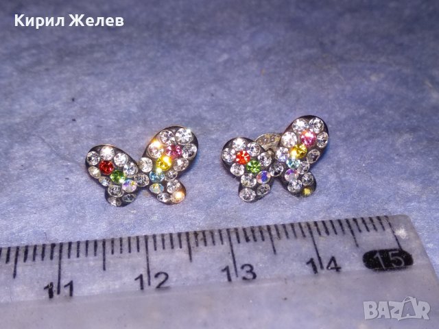 ЕФЕКТНИ СРЕБЪРНИ ОБЕЦИ ПЕПЕРУДИ СРЕБРО 925 с РАЗНОЦВЕТНИ ФАСЕТИРАНИ ИСКРЯЩИ КРИСТАЛИ 27981, снимка 2 - Обеци - 40502083