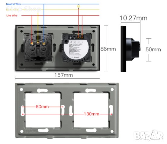 BSEED Сензорен превключвател за осветление с EU USB стенни контакти Черни стенни LED превключватели , снимка 2 - Друга електроника - 41951829