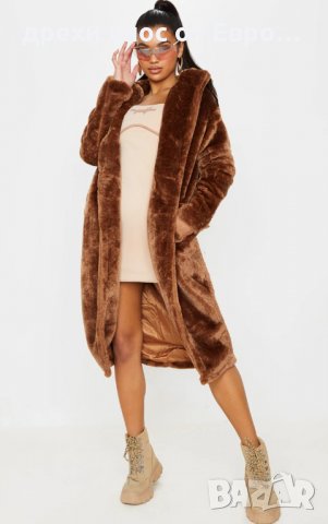 PrettyLittleThing Овърсайз кафяво плюшено палто размер С М, снимка 2 - Палта, манта - 34207131