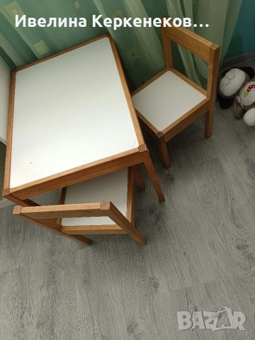 детска дървена масичка с 2 стола икеа, снимка 2 - Мебели за детската стая - 52595548
