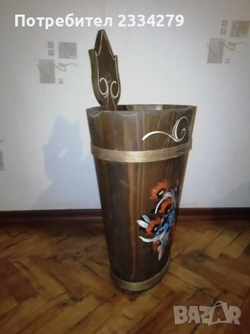 Винтидж дървено ведро, кашпа, чадърник, ръчна изработка-рисувано. , снимка 5 - Антикварни и старинни предмети - 53662795