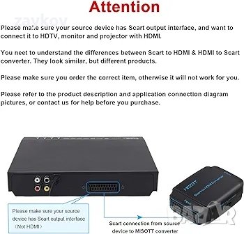 Scart към HDMI адаптер, Scart към HDMI конвертор, Scart вход HDMI изходен конвертор, снимка 3 - Друга електроника - 44243115