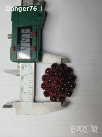 Сребърна брошка с гранати Бохемия !Викториански период!, снимка 4 - Антикварни и старинни предмети - 52493778