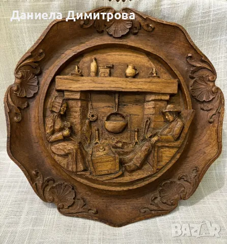 Ретро стенна чиния, дърворезба 