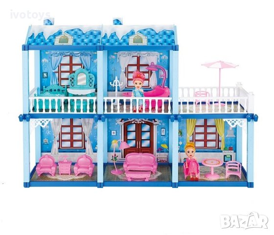 Детска двуетажна къща с кукла и обзавеждане, снимка 1