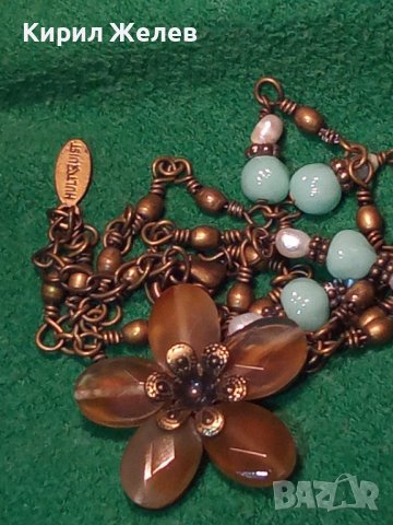 КРАСИВО ФЛОРАЛНО МАРКОВО ВИНТИДЖ АРТ БРОНЗОВО КОЛИЕ ОГЪРЛИЦА с ШЛИФОВАНИ КАМЪНИ 30159, снимка 17 - Колиета, медальони, синджири - 37851568