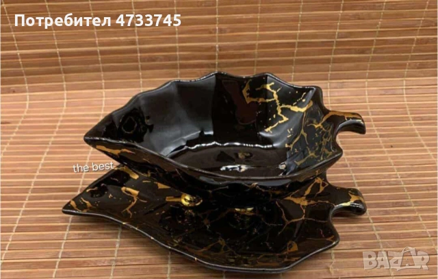 Сервиз керамична чиния и купичка във формата на листо, снимка 2 - Сервизи - 53437907