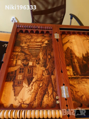Луксозна ръчно изработена табла от масивно дърво (пирография), снимка 3 - Шах и табла - 53614551