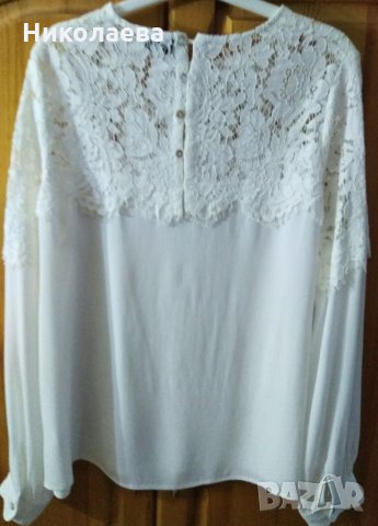 Елегантна бяла блуза с дантела,L , снимка 2 - Блузи с дълъг ръкав и пуловери - 35757477