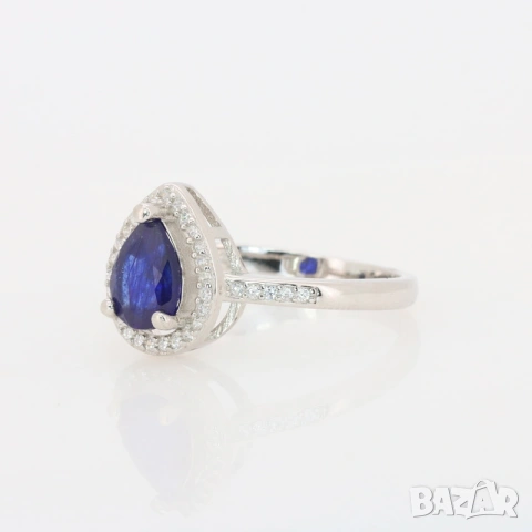 Сребърен пръстен с Royal Blue Сапфир и сертификат , снимка 3 - Пръстени - 53647265