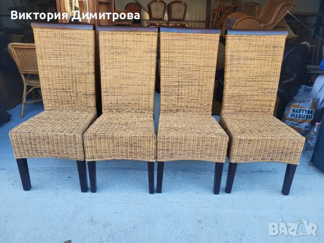 Комплект от 4 стола - ратан, снимка 3 - Столове - 47994360