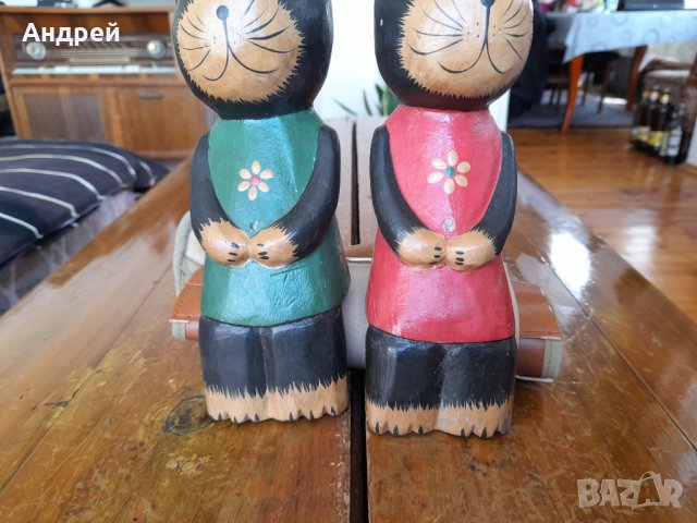 Дървени фигурки котки, снимка 3 - Други ценни предмети - 40603700