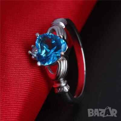 Дамски пръстен със син циркон - сърце, снимка 5 - Пръстени - 41865759