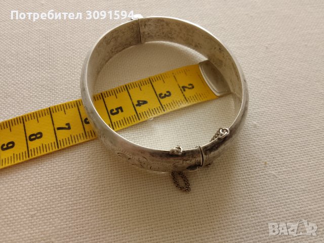 Винтидж английска гравирана гривна от 70-те години на пантите, сребро 925, проба 379 -20грама,предпа, снимка 7 - Антикварни и старинни предмети - 41826899